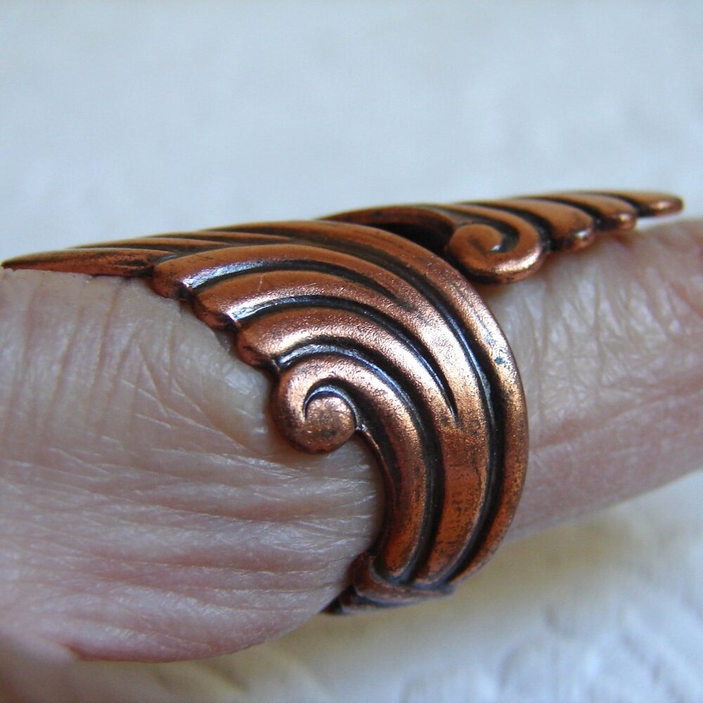 Vintage Solid Copper Wrap-Around RING, Wave/Scroll Design, Sz 7 / Adjustable E98 - Picture 9 of 12